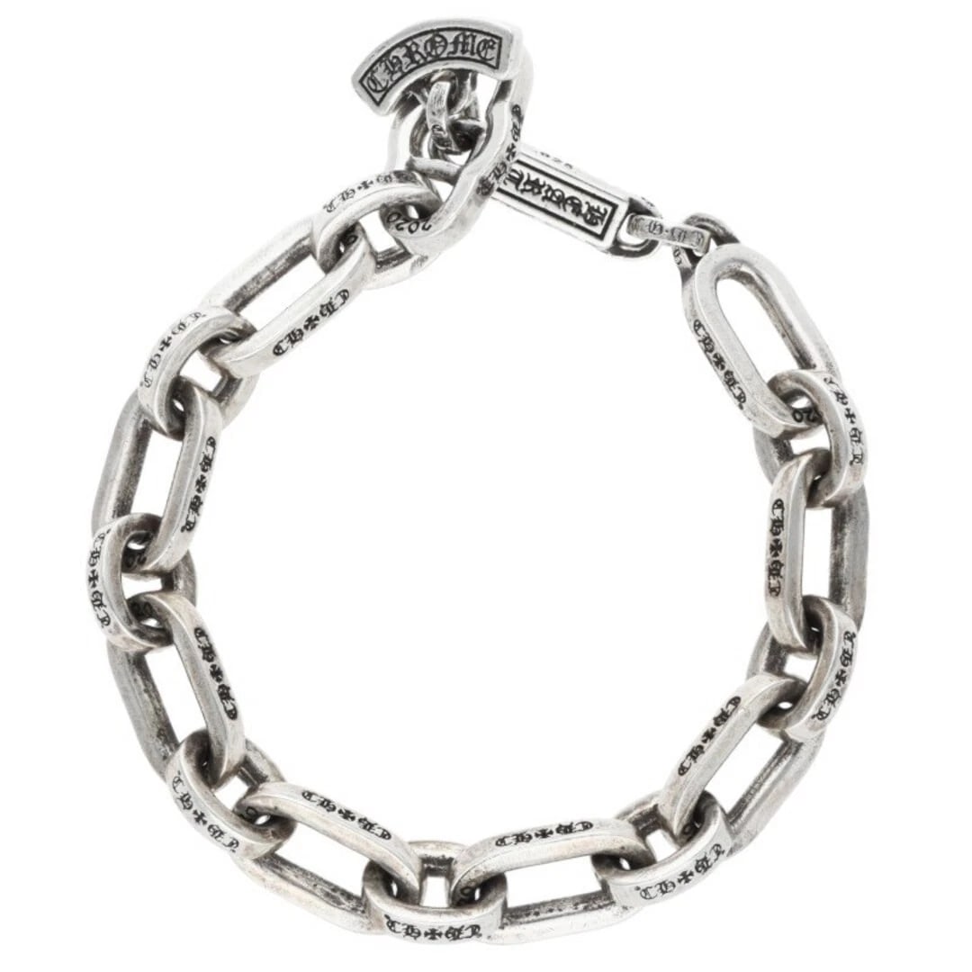 CHROME HEARTS PAPER E CHAIN SILVER BRACELET: Chrome Hearts PAPER E CHAIN Silver Bracelet Brand: Chrome Hearts Type/Style: Others Material: 925 Silver Color: silver Size: total length 17.5cm Accessories: None Accessories Notice: When purchasing
