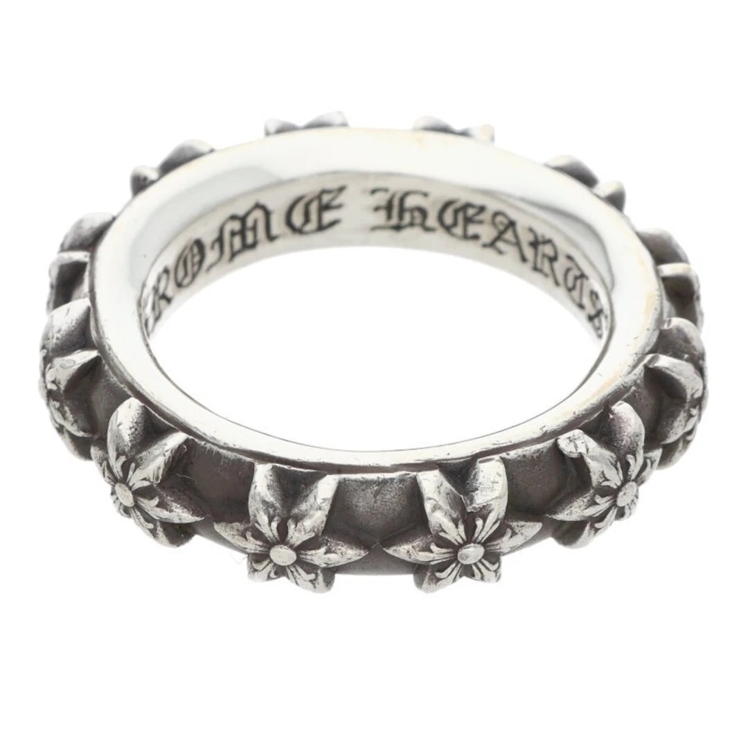 CHROME HEARTS STAR BAND SILVER RING: Chrome Hearts STAR BAND Silver Ring Brand: Chrome Hearts Type/Style: Ring Material: 925 Silver Color: silver Size: 8.75 - 9 US Accessories: None Accessories Notice: When purchasing pre-owned goods,