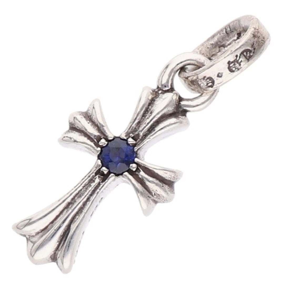 CHROME HEARTS SAPPHIRE CHARM SILVER NECKLACE TOP: Chrome Hearts Sapphire charm Silver Necklace Top Brand: Chrome Hearts Type/Style: Necklace Material: 925 Silver Main Stone Sapphire Color: silver Size: vertical 2.4cm Accessories: None Accessories