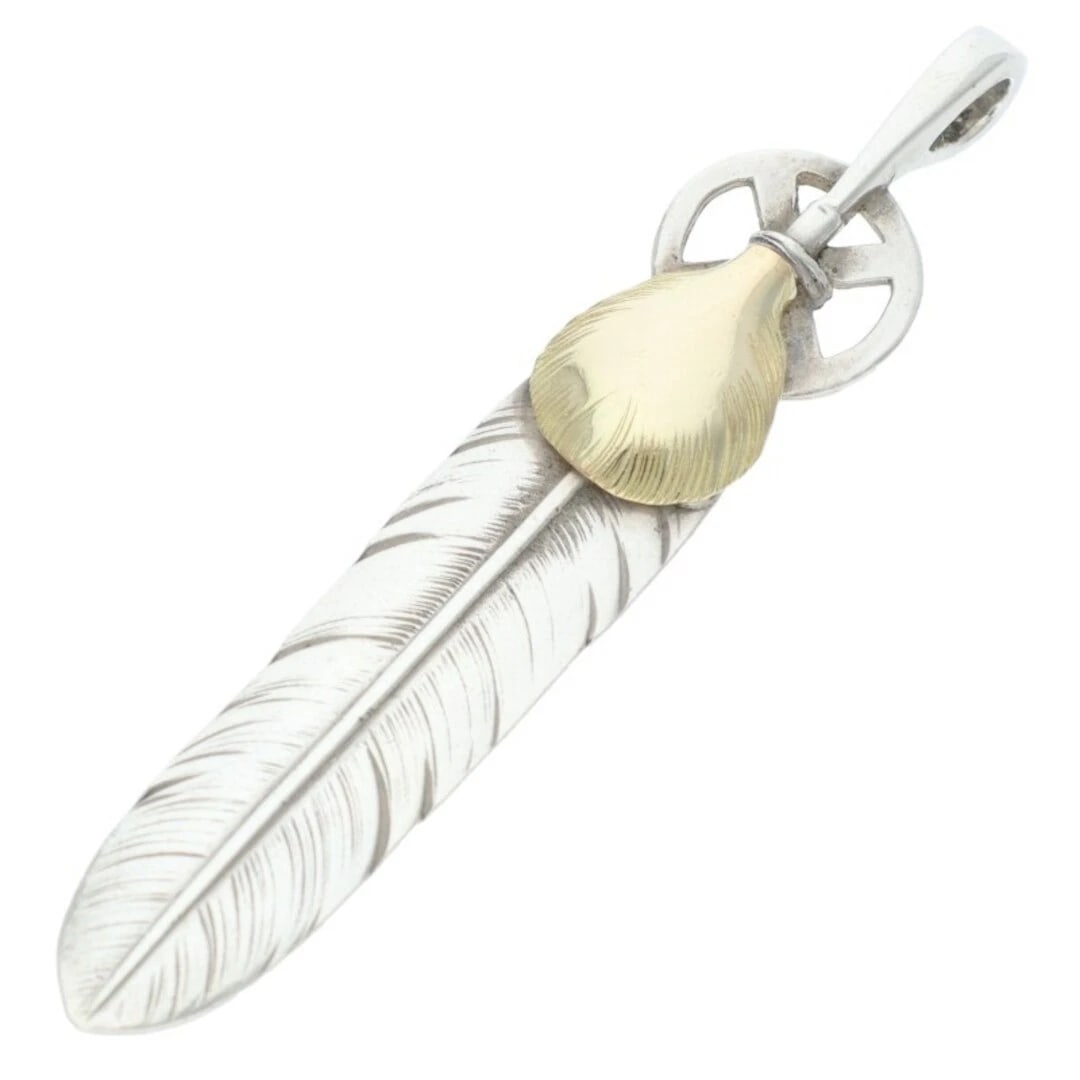 GORROWS HEART WHEEL FEATHER LARGE NECKLACE TOP: Gorrows Heart Wheel Feather Large Necklace Top Brand: goro's Type/Style: Necklace Material: Silver ? Gold Color: Silver ? Gold Size: vertical 5.2cm Accessories: None Accessories Notice: When