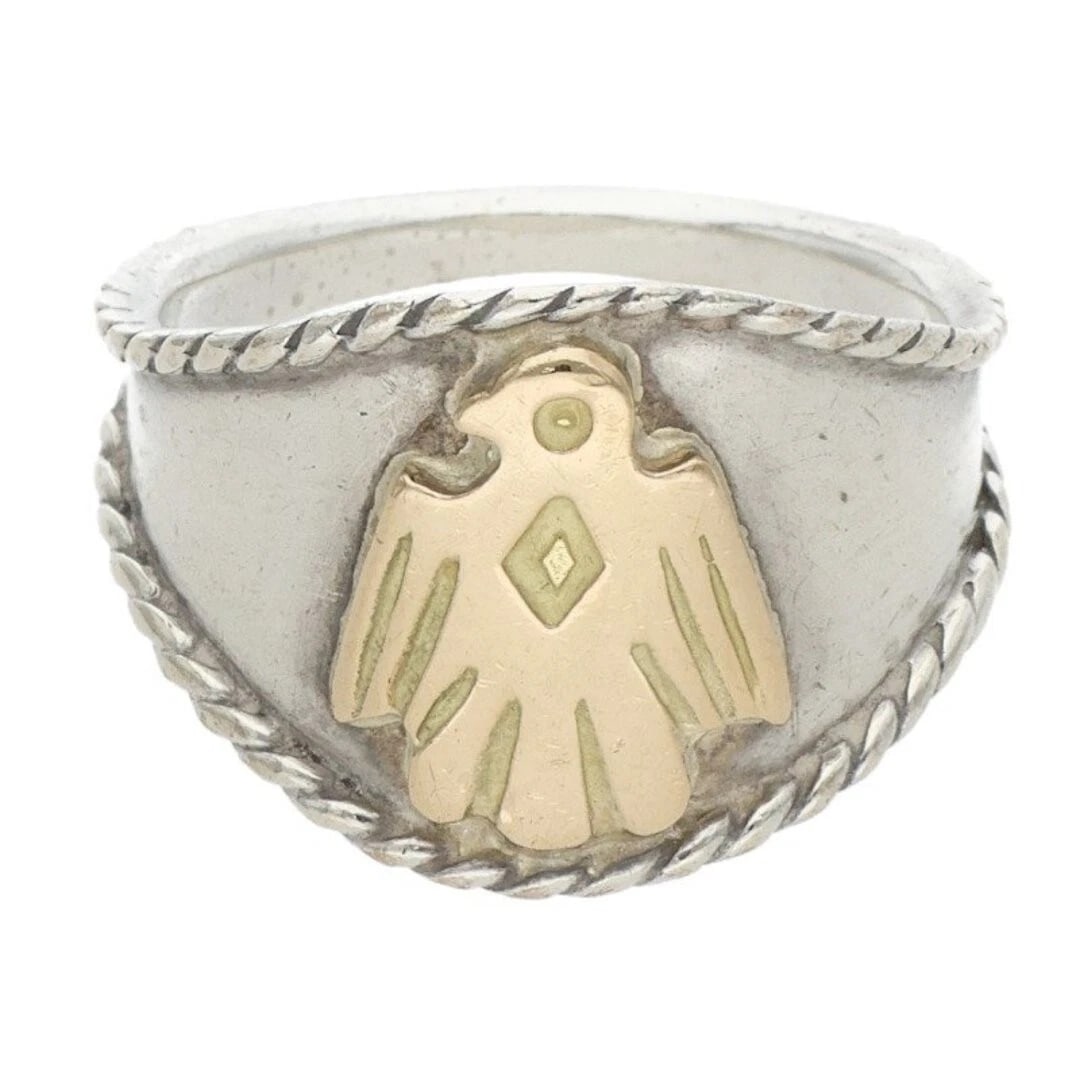 GOROWS GOLD EAGLE METAL WITH SILVER ROPE RING: Gorows Gold Eagle Metal With Silver Rope Ring Brand: goro's Type/Style: Ring Material: Silver ? Gold Color: Silver ? Gold Size: 8.75 US Accessories: None Accessories Notice: When purchasin