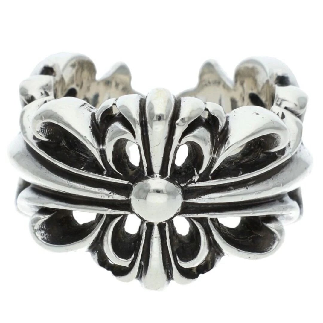 CHROME HEARTS DOUBLE FLORAL CROSS SILVER RING: Chrome Hearts Double Floral Cross Silver Ring Brand: Chrome Hearts Type/Style: Ring Material: 925 Silver Color: silver Size: US Size 11.5 Accessories: None Accessories Notice: When purchasing