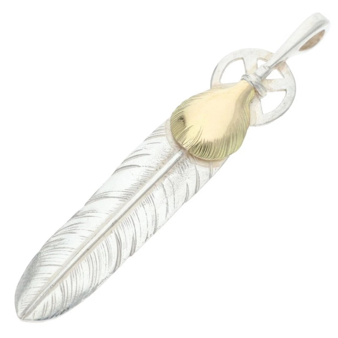 GORROWS HEART WHEEL FEATHER LARGE NECKLACE TOP: Gorrows Heart Wheel Feather Large Necklace Top Brand: goro's Type/Style: Necklace Material: Silver ? Gold Color: Silver ? Gold Size: vertical 5.2cm Accessories: None Accessories Notice: When