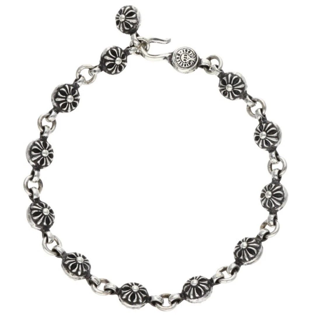 CHROME HEARTS BALL 1 CROSSBALL SILVER BRACELET: Chrome Hearts BALL 1 Crossball Silver Bracelet Brand: Chrome Hearts Type/Style: Others Material: 925 Silver Color: silver Size: total length 26.5cm Accessories: None Accessories Notice: When