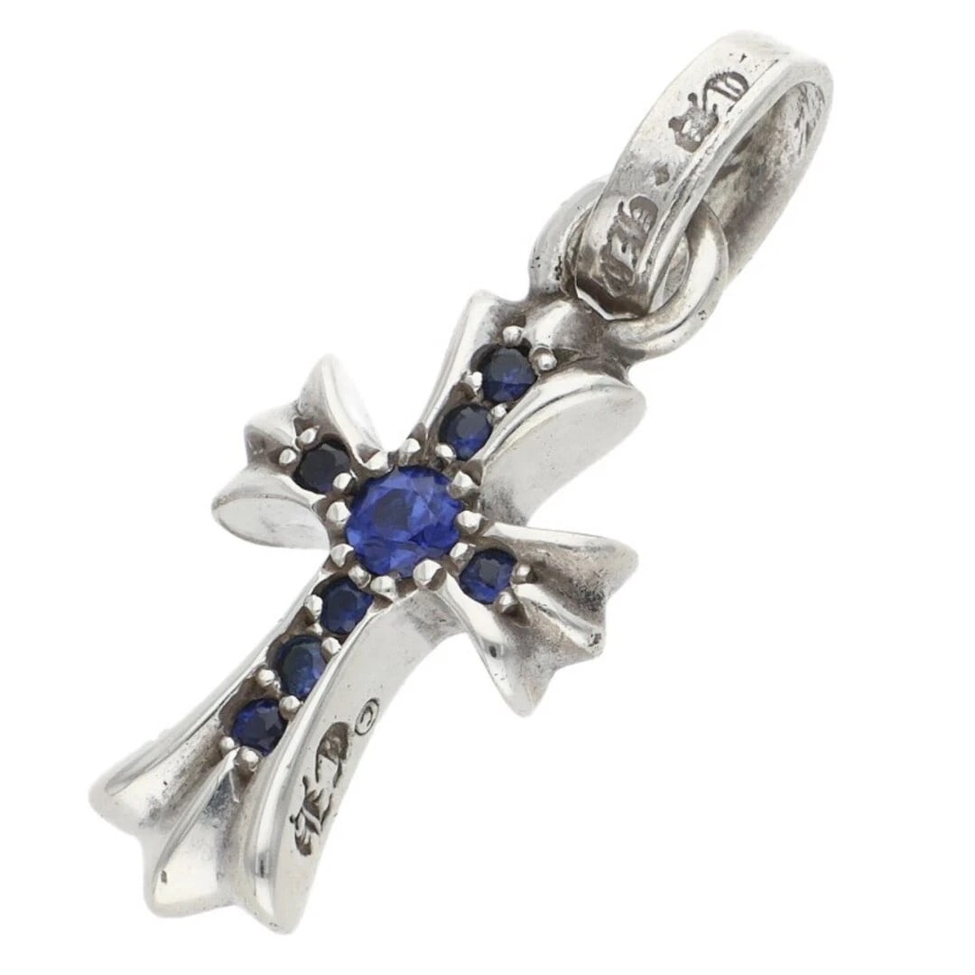 CHROME HEARTS P SAP BABY FAT PAVE SAPPHIRE CHARM SILVER NECKLACE: Chrome Hearts P SAP Baby Fat Pave Sapphire Charm Silver Necklace Brand: Chrome Hearts Type/Style: Necklace Material: 925 Silver Main Stone Sapphire Color: silver Size: vertical 2.4cm Accessories: