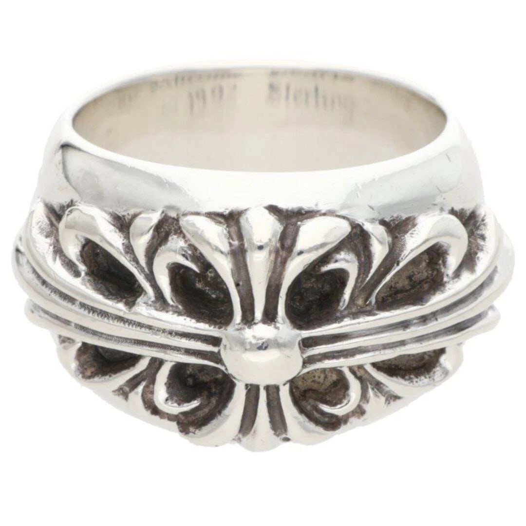 CHROME HEARTS FLORAL CROSS SILVER RING: Chrome Hearts Floral Cross Silver Ring Brand: Chrome Hearts Type/Style: Ring Material: 925 Silver Color: silver Size: 5.25 US Accessories: None Accessories Notice: When purchasing pre-owned goods,