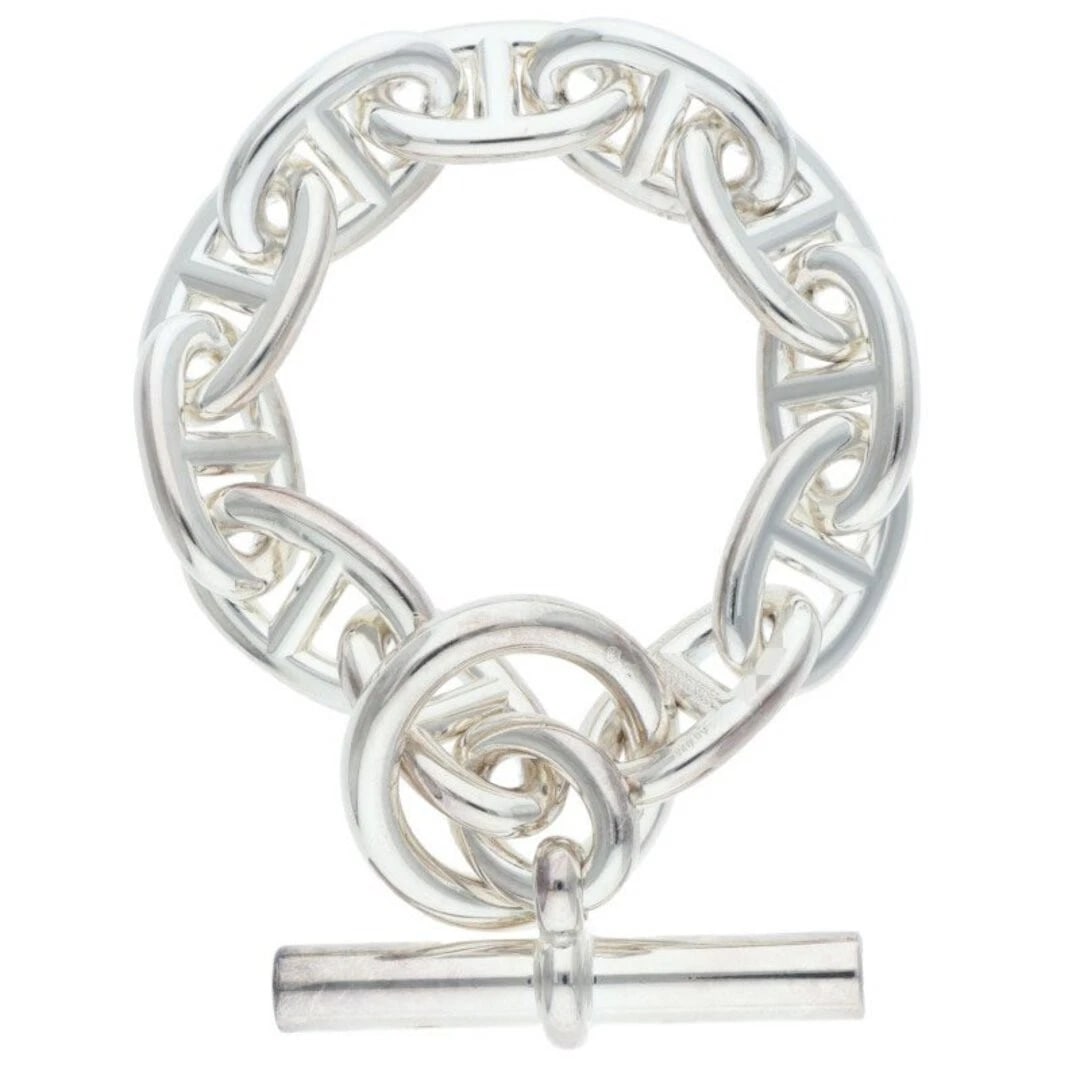 HERMES CHAINE D'ANCRE TGM SHEINE ANKLE SILVER BRACELET: Hermes Chaine d'Ancre TGM Sheine Ankle Silver Bracelet Brand: HERMES Type/Style: Others Material: 925 Silver Color: silver Size: Total Length 21.5cm Accessories: None Accessories Notice: When