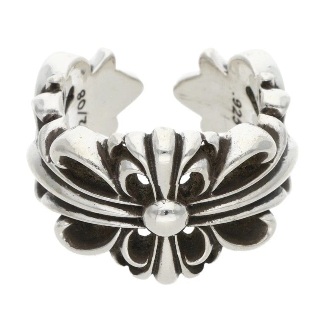 CHROME HEARTS DOUBLE FLORAL CROSS SILVER RING: Chrome Hearts Double Floral Cross Silver Ring Brand: Chrome Hearts Type/Style: Ring Material: 925 Silver Color: silver Size: US Size 14 Accessories: None Accessories Notice: When purchasin