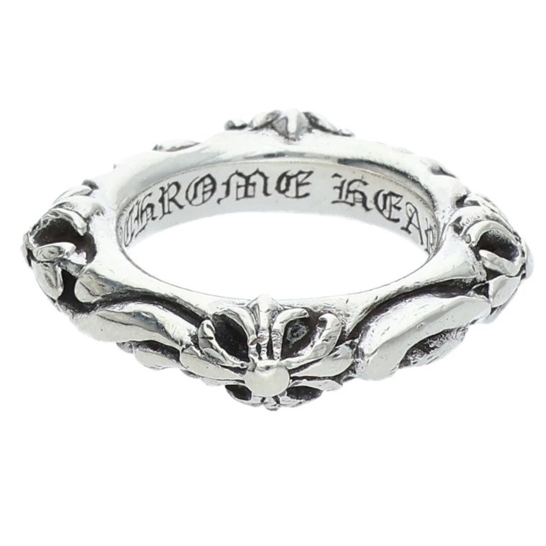 CHROME HEARTS SBT BAND SILVER RING: Chrome Hearts SBT BAND Silver Ring Brand: Chrome Hearts Type/Style: Ring Material: 925 Silver Color: silver Size: 4.75 - 5 US Accessories: None Accessories Notice: When purchasing pre-owned goods,