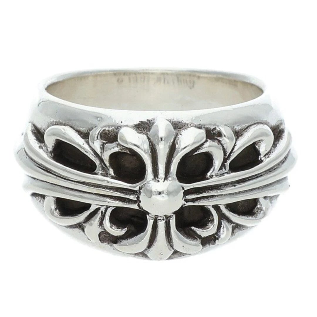 CHROME HEARTS FLRL CRS FLORAL CROSS SILVER RING: Chrome Hearts FLRL CRS Floral Cross Silver Ring Brand: Chrome Hearts Type/Style: Ring Material: 925 Silver Color: silver Size: 7.75 - 8 US Accessories: None Accessories Notice: When purchasing