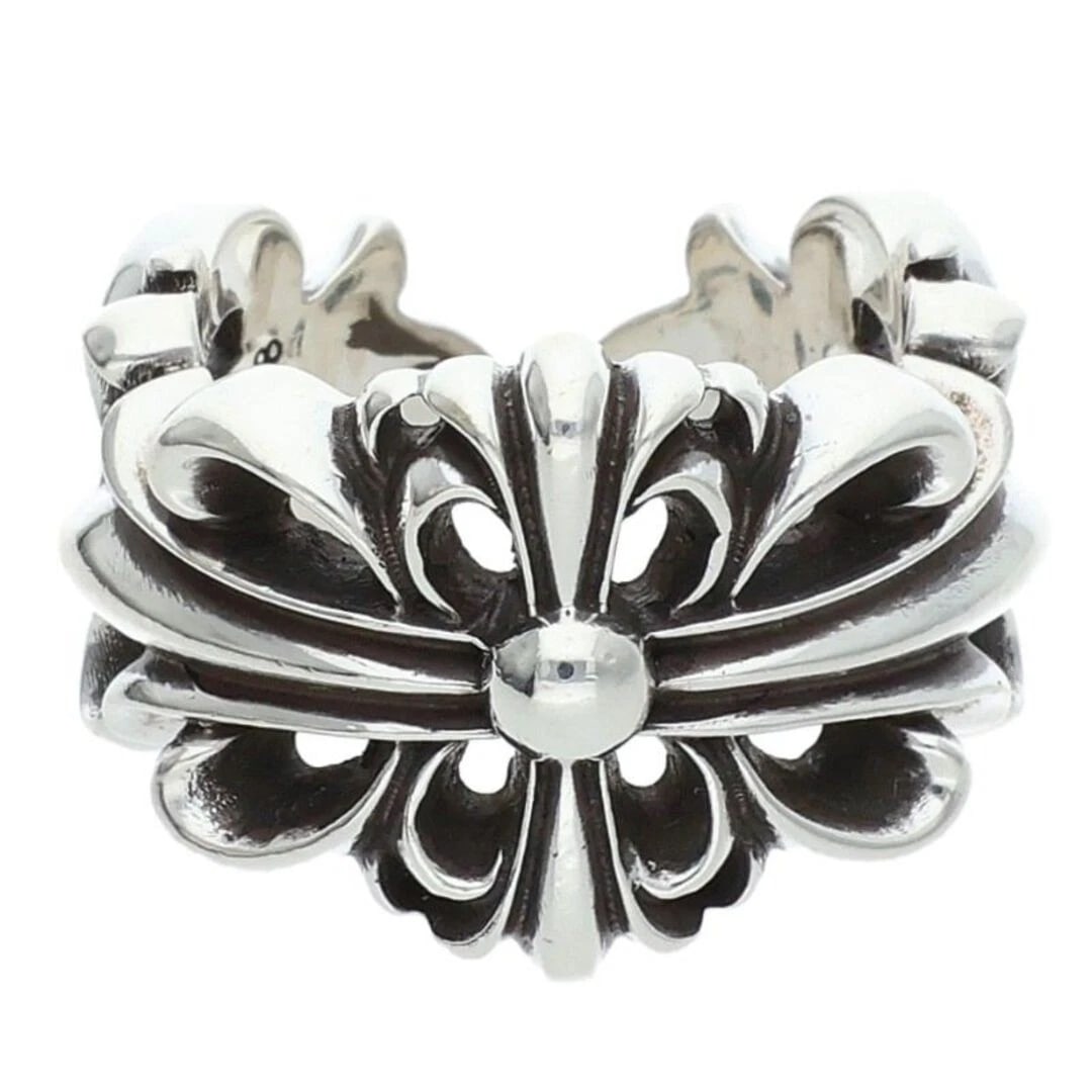 CHROME HEARTS DOUBLE FLORAL CROSS SILVER RING: Chrome Hearts Double Floral Cross Silver Ring Brand: Chrome Hearts Type/Style: Ring Material: 925 Silver Color: silver Size: 4.75 - 5 US Accessories: None Accessories Notice: When purchasing