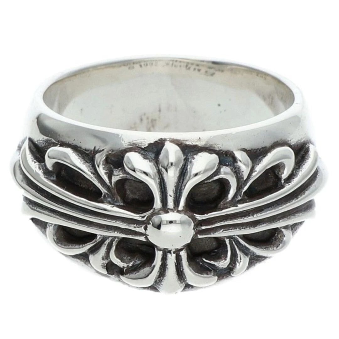 CHROME HEARTS FLRL CRS FLORAL CROSS SILVER RING: Chrome Hearts FLRL CRS Floral Cross Silver Ring Brand: Chrome Hearts Type/Style: Ring Material: 925 Silver Color: silver Size: 9.5 US Accessories: None Accessories Notice: When purchasing pre-owned