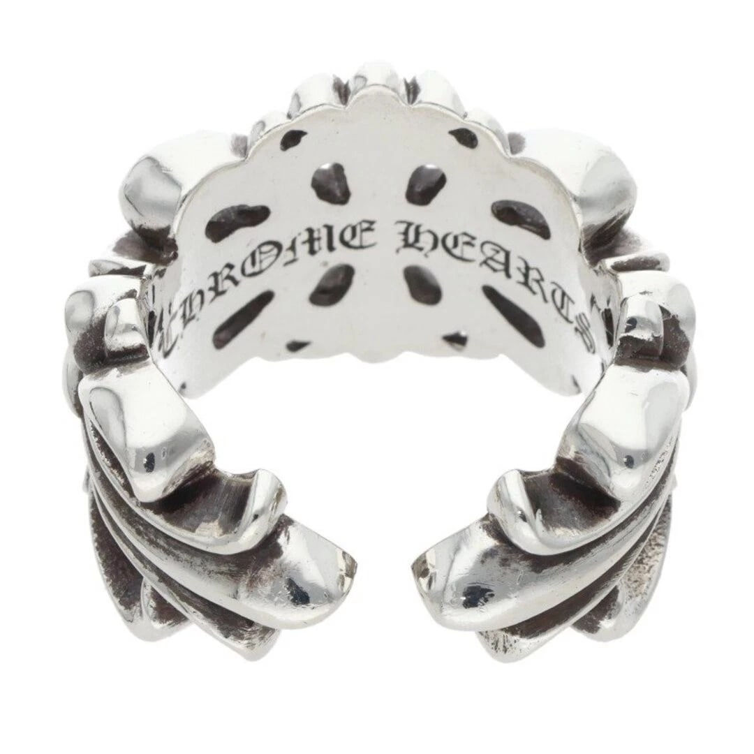 CHROME HEARTS DOUBLE FLORAL CROSS SILVER RING: Chrome Hearts Double Floral Cross Silver Ring Brand: Chrome Hearts Type/Style: Ring Material: 925 Silver Color: silver Size: US Size 23 Accessories: None Accessories Notice: When purchasing pre-owned