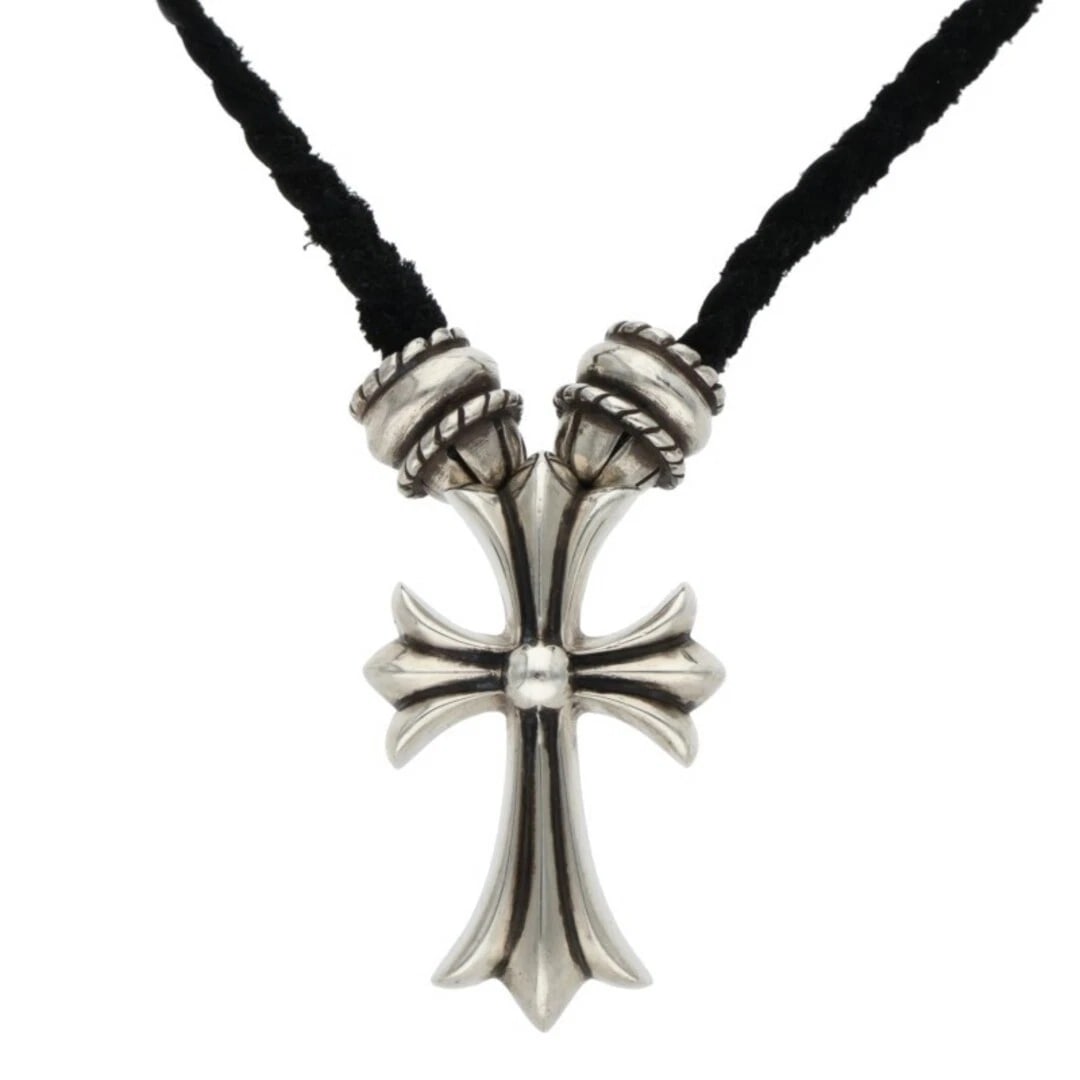CHROME HEARTS SMALL CROSS CRIMPT SILVER NECKLACE: Chrome Hearts Small Cross Crimpt Silver Necklace Brand: Chrome Hearts Type/Style: Necklace Material: 925 Silver Color: silver Size: Top width 2.7cm x vertical 4.2cm, string width 0.5cm, string length