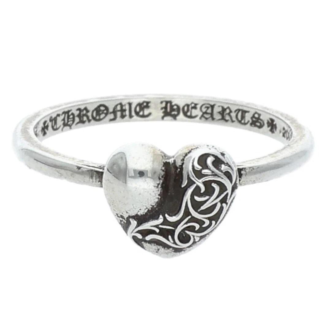 CHROME HEARTS BUBBLGM HEART BUBBLE GUM SILVER RING: Chrome Hearts Bubblgm Heart Bubble Gum Silver Ring Brand: Chrome Hearts Type/Style: Ring Material: 925 Silver Color: silver Size: 5.25 - 5.5 US Accessories: None Accessories Notice: When