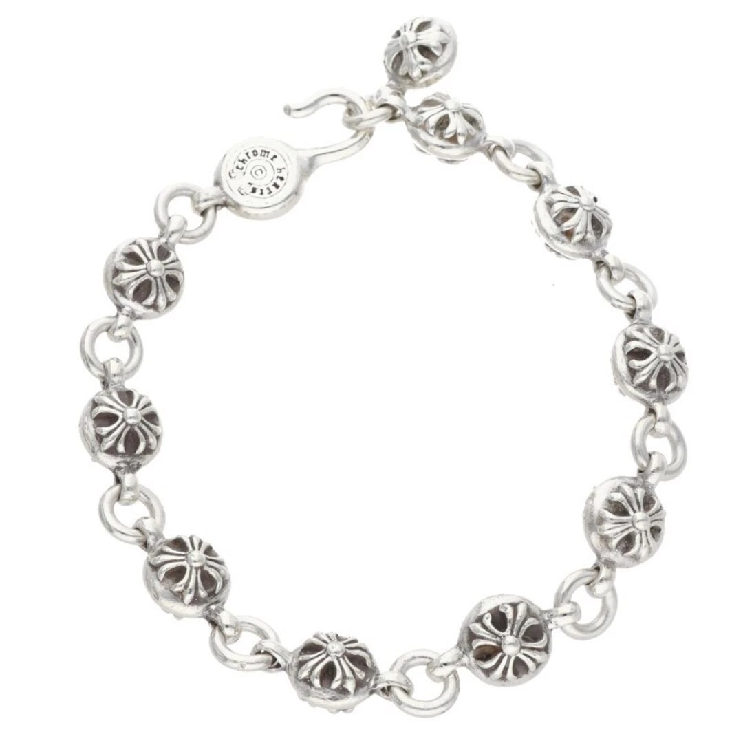 CHROME HEARTS NO2 BALL CROSSBALL SILVER BRACELET: Chrome Hearts NO2 BALL Crossball Silver Bracelet Brand: Chrome Hearts Type/Style: Others Material: 925 Silver Color: silver Size: total length 25.5cm Accessories: None Accessories Notice: When