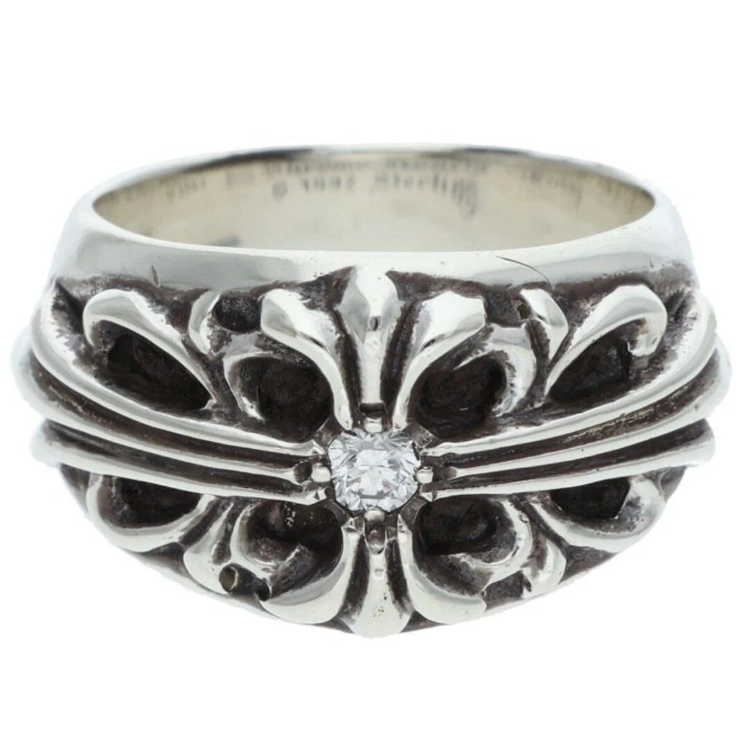 CHROME HEARTS FLRL CRS FLORAL CROSS AFTER 1 DIAMOND SILVER RING: Chrome Hearts FLRL CRS floral Cross After 1 Diamond silver Ring Brand: Chrome Hearts Type/Style: Ring Material: 925 Silver Color: silver Size: US Size 17.5 Accessories: None Accessories Notice: When