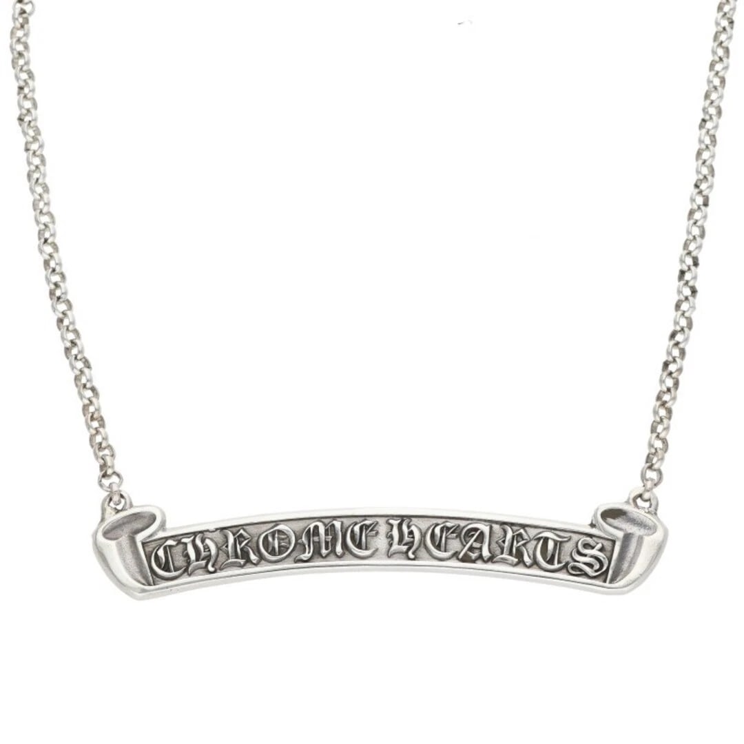CHROME HEARTS CHAIN LABEL ROLL SILVER NECKLACE: Chrome Hearts CHAIN LABEL Roll Silver Necklace Brand: Chrome Hearts Type/Style: Necklace Material: 925 Silver Color: silver Size: Top width 5.5cm x vertical 1.1cm, chain width 0.2cm, chain length