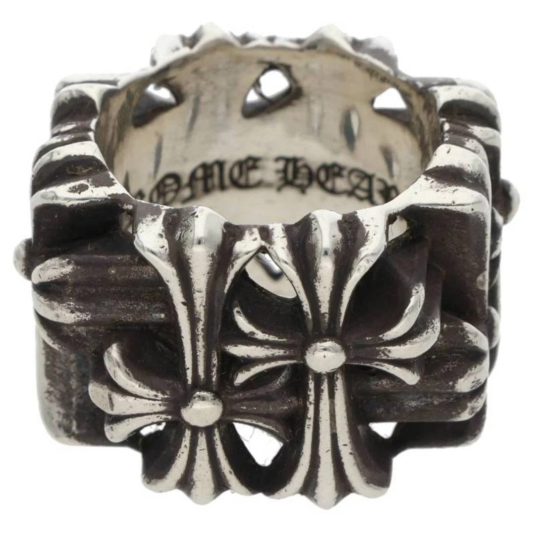 CHROME HEARTS SQUARE CEMETERY SEMI-CROSS SILVER RING: Chrome Hearts Square Cemetery Semi-Cross Silver Ring Brand: Chrome Hearts Type/Style: Ring Material: 925 Silver Color: silver Size: US Size 12 Accessories: None Accessories Notice: When purchasing