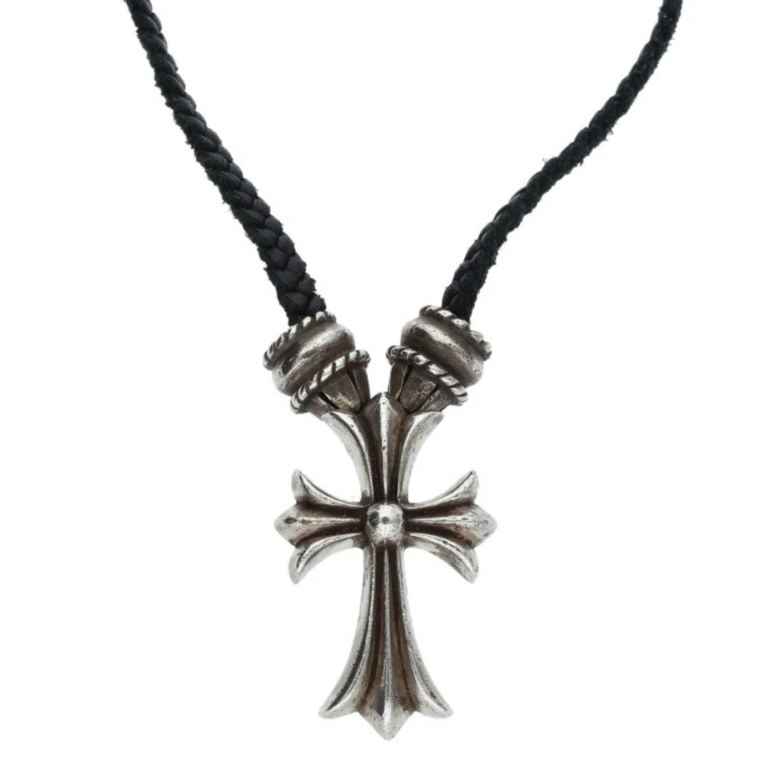 CHROME HEARTS CL SMALL CROSS CRIMPT SILVER NECKLACE: Chrome Hearts CL Small Cross Crimpt Silver Necklace Brand: Chrome Hearts Type/Style: Necklace Material: 925 Silver Color: silver Size: Top width 2.6cm x vertical 4.1cm, string width 0.4cm, string