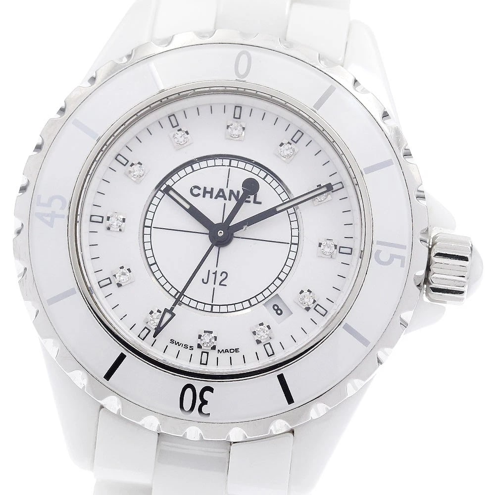 CHANEL J12 WHITE CERAMIC DIAMOND WHITE DIAL QUARTZ WATCH: CHANEL J12 White ceramic diamond white Dial Quartz Watch Brand: CHANEL Type/Style: Wristwatch Material: Band Material Ceramic / Stainless Steel, Case Material Ceramic / Stainless Steel Color: Band