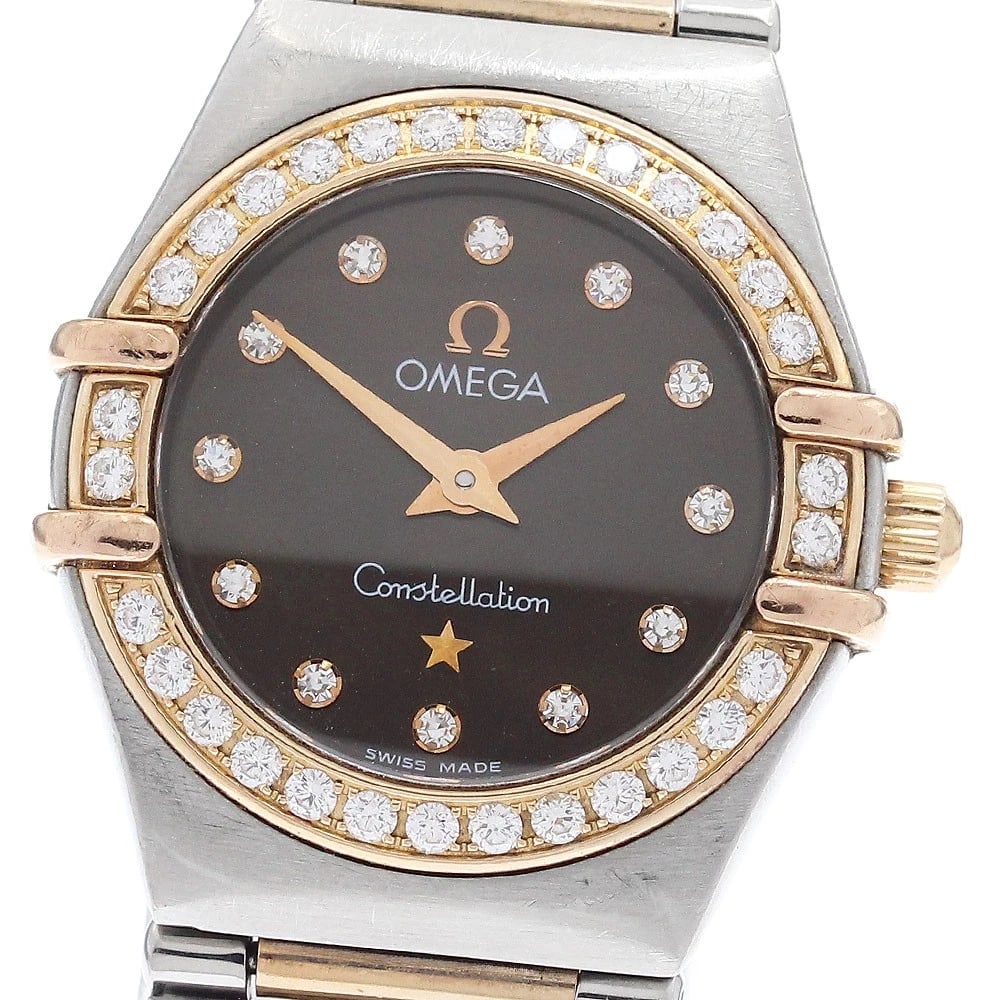 OMEGA CONSTELLATION DIAMOND BEZEL BROWN DIAL QUARTZ WATCH: OMEGA Constellation diamond bezel Brown Dial Quartz Watch Brand: OMEGA Type/Style: Wristwatch Material: Band Material Stainless Steel/PG, Case Material Stainless Steel/PG Color: Band Color Silver /