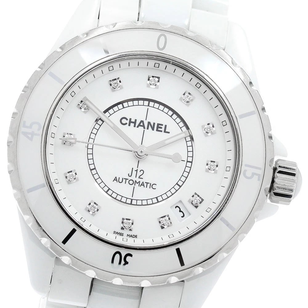CHANEL J12 WHITE CERAMIC DIAMOND AUTOMATIC WATCH: CHANEL J12 White Ceramic Diamond Automatic Watch Brand: CHANEL Type/Style: Wristwatch Material: Band Material Ceramic / Stainless Steel, Case Material Ceramic / Stainless Steel Color: Band Color White