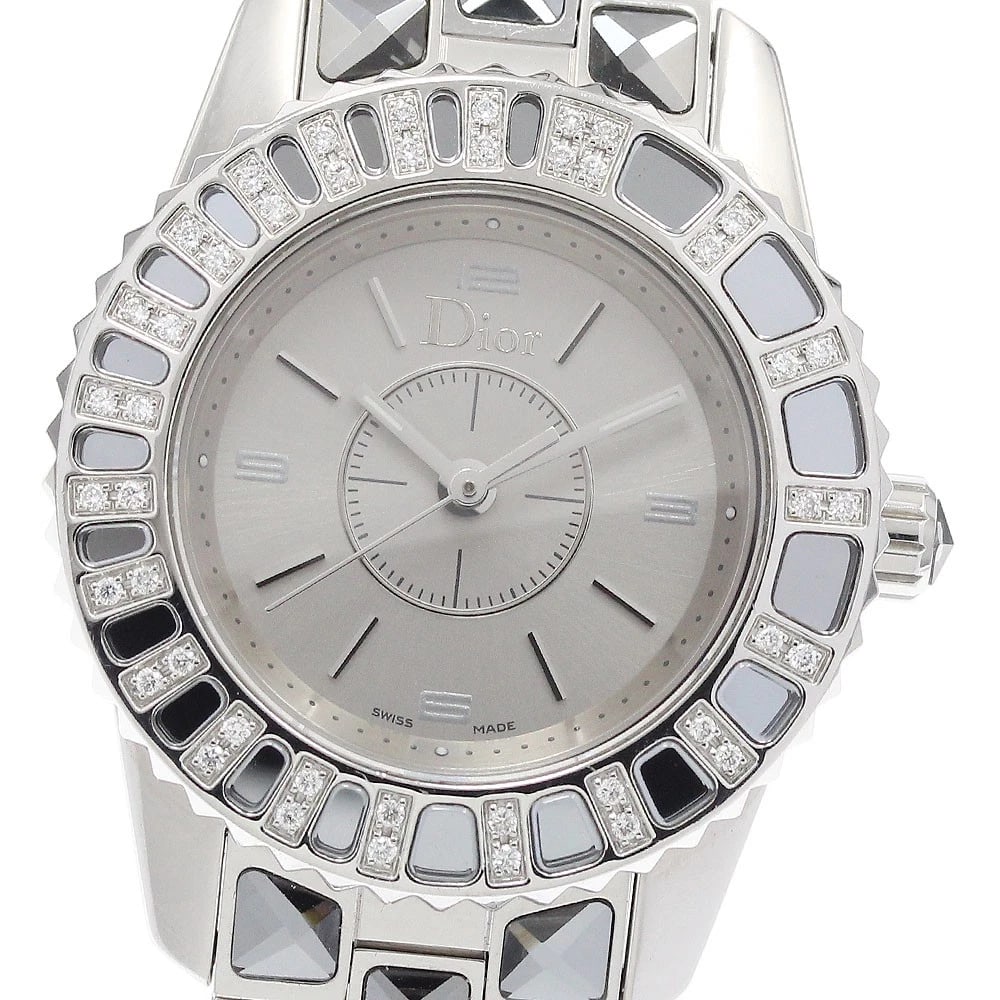 CHRISTIAN DIOR CRYSTAL DIAMOND BEZEL SILVER DIAL QUARTZ WATCH: Christian Dior crystal Diamond Bezel Silver Dial Quartz Watch Brand: Christian Dior Type/Style: Wristwatch Material: Band Material Stainless Steel / crystal, Case Material Stainless Steel Color: Band