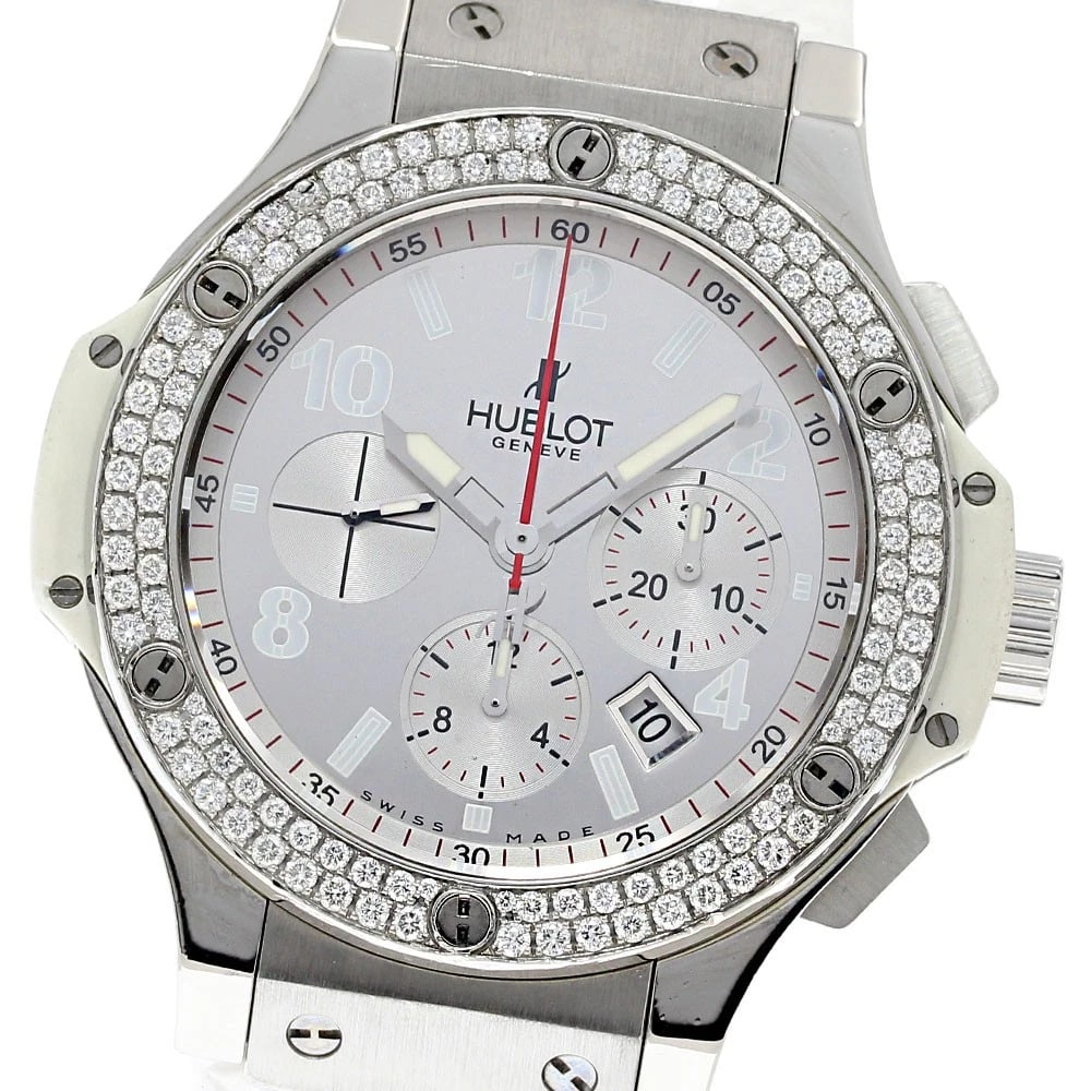 HUBLOT BIG BANG DIAMOND BEZEL MIRROR DIAL WATCH: HUBLOT big Bang diamond bezel Mirror Dial Watch Brand: HUBLOT Type/Style: Wristwatch Material: Band Material rubber, Case Material Stainless Steel Color: Band Color white, Case Color Silver / White, D