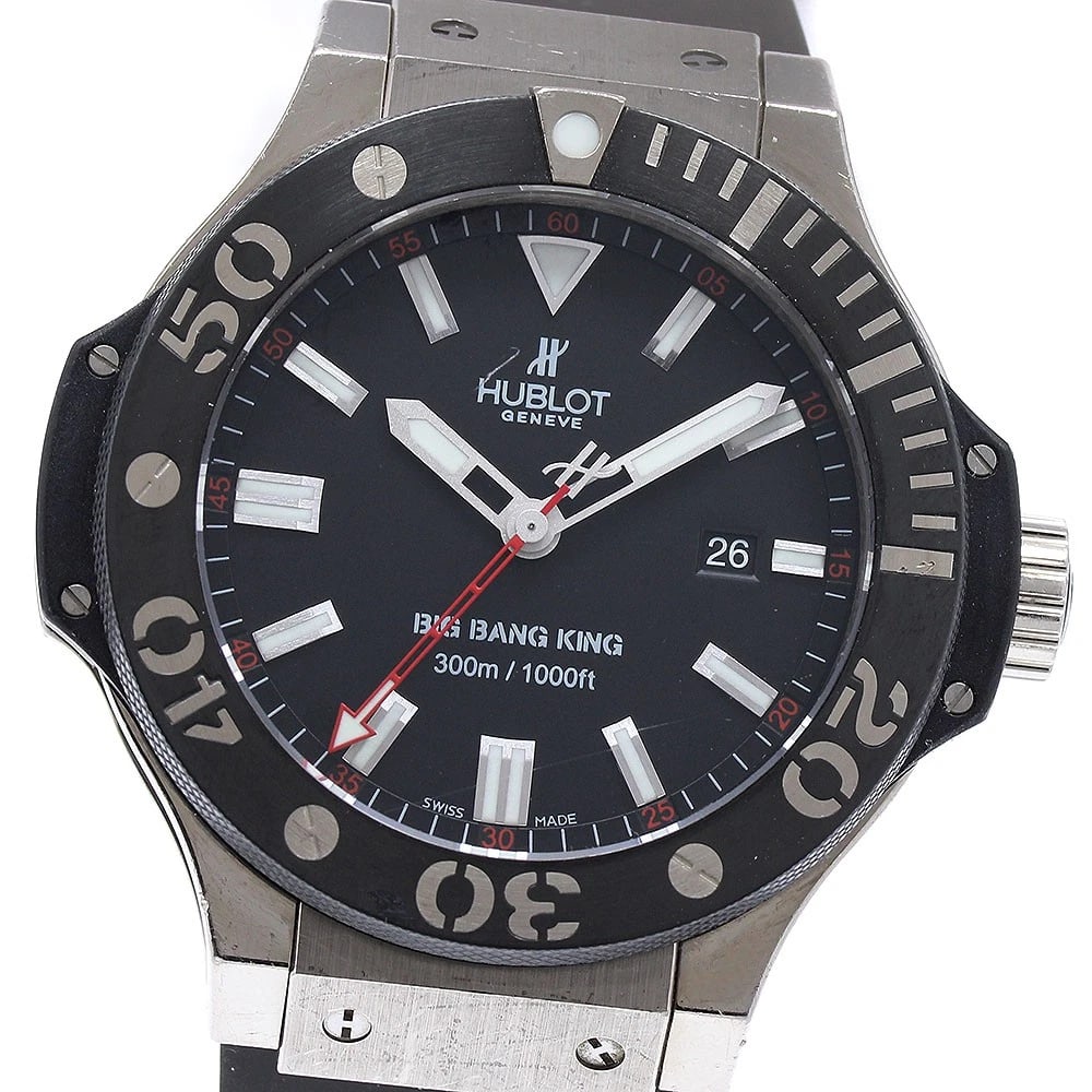 HUBLOT BIG BANG KING BLACK DIAL AUTOMATIC WATCH: HUBLOT Big Bang King Black Dial Automatic Watch Brand: HUBLOT Type/Style: Wristwatch Material: Band Material rubber, Case Material Palladium/Titanium/Ceramic Color: Band Color black, Case Color Silver