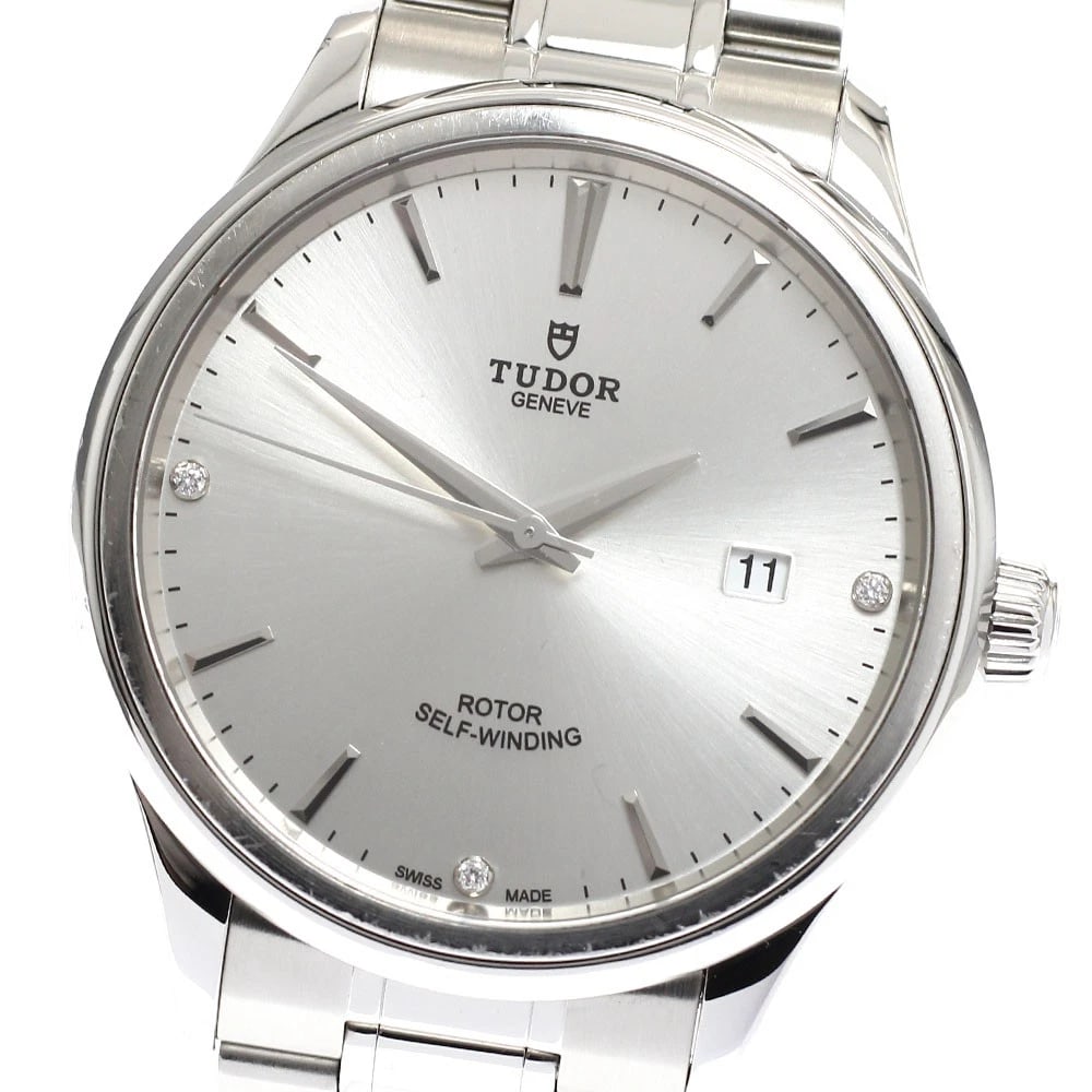 TUDOR STYLE DATE DIAMOND SILVER DIAL AUTOMATIC WATCH: TUDOR style Date Diamond Silver Dial Automatic Watch Brand: TUDOR Type/Style: Wristwatch Material: Band Material Stainless Steel, Case Material Stainless Steel Color: Band Color Silver, Case Color