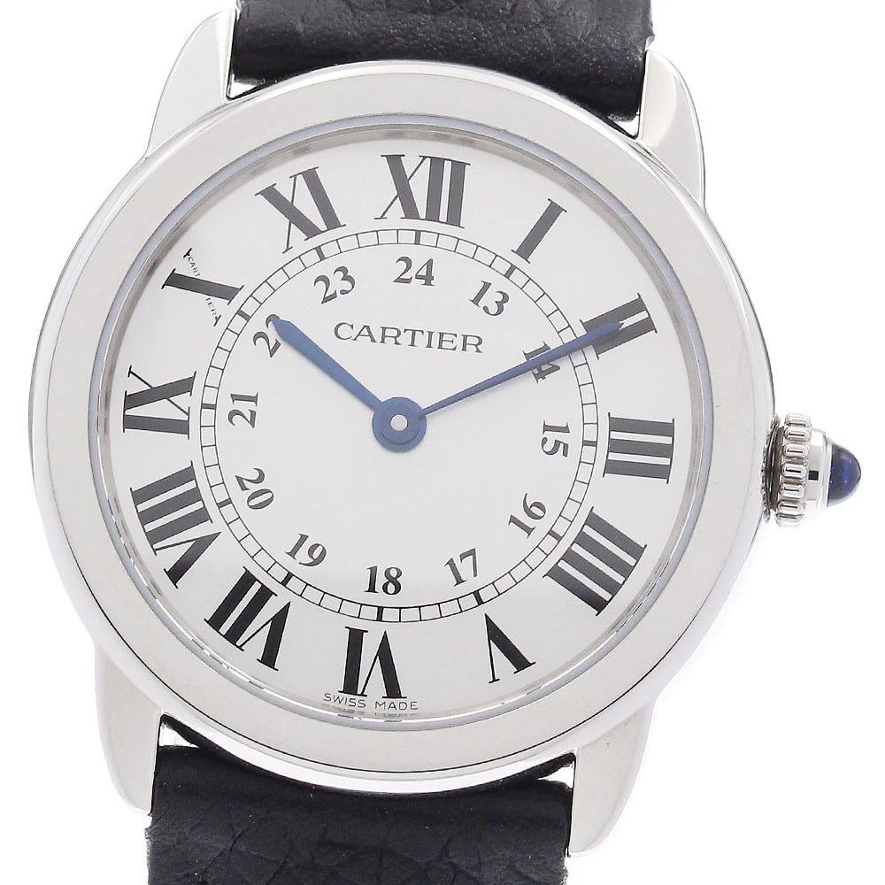 CARTIER RONDE SOLOSM SILVER DIAL QUARTZ WATCH: CARTIER Ronde SoloSM Silver Dial Quartz Watch Brand: CARTIER Type/Style: Wristwatch Material: Band Material leather, Case Material Stainless Steel Color: Band Color black, Case Color Silver, Dial