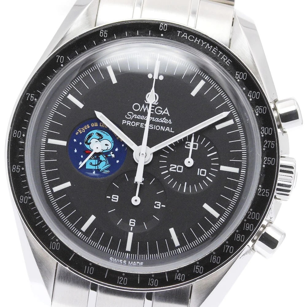 OMEGA SPEEDMASTER PROFESSIONAL SNOOPY AWARD WATCH: OMEGA Speedmaster Professional Snoopy Award Watch Brand: OMEGA Type/Style: Wristwatch Material: Band Material Stainless Steel, Case Material Stainless Steel Color: Band Color Silver, Case Color