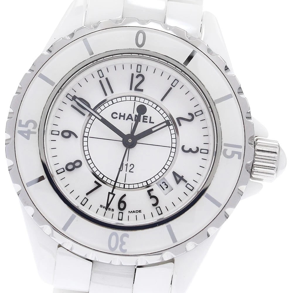 CHANEL J12 WHITE CERAMIC DATE WHITE DIAL QUARTZ WATCH: CHANEL J12 White ceramic date white Dial Quartz Watch Brand: CHANEL Type/Style: Wristwatch Material: Band Material Ceramic / Stainless Steel, Case Material Ceramic / Stainless Steel Color: Band Color