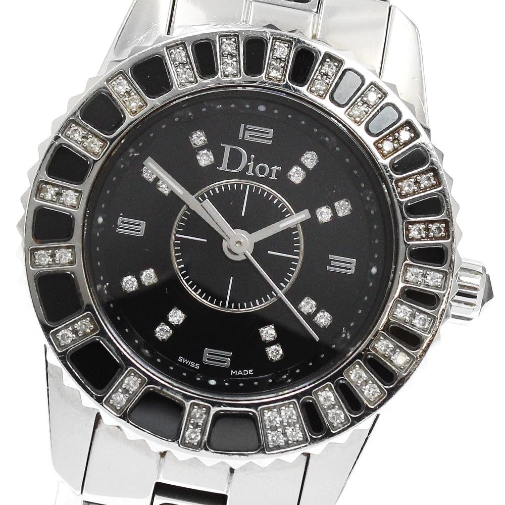 DIOR CRYSTAL DIAMOND BEZEL DIAMOND QUARTZ WATCH: Dior crystal Diamond bezel diamond Quartz Watch Brand: Dior Type/Style: Wristwatch Material: Band Material Stainless Steel / ceramic, Case Material Stainless Steel / ceramic Color: Band Color Silver