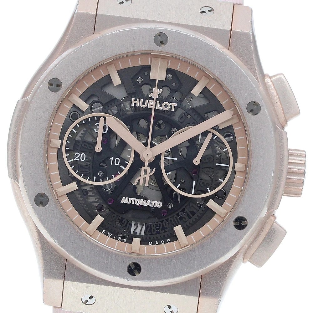 HUBLOT CLASSIC FUSION AEROFUSION AUTOMATIC WATCH: HUBLOT Classic Fusion AeroFusion Automatic Watch Brand: HUBLOT Type/Style: Wristwatch Material: Band Material rubber, Case Material aluminum Color: Band Color pink, Case Color pink, Dial Color
