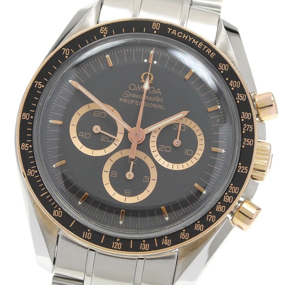 OMEGA SPEEDMASTER APOLLO MODEL HW WATCH: OMEGA Speedmaster Apollo model HW Watch Brand: OMEGA Type/Style: Wristwatch Material: Band Material Stainless Steel, Case Material Stainless Steel/RG Color: Band Color Silver, Case Color Silver / Red 
