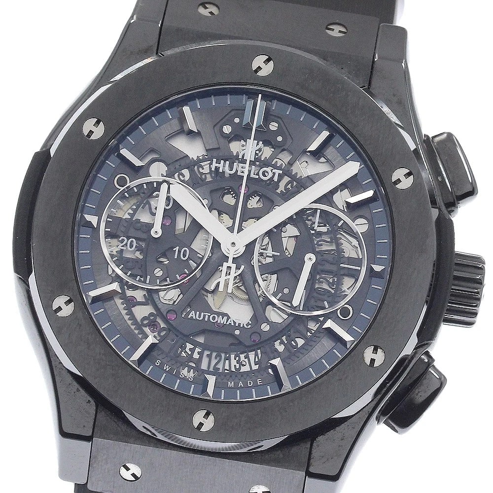 HUBLOT AEROFUSION BLACK MAGIC CHRONOGRAPH AUTOMATIC WATCH: HUBLOT Aerofusion Black Magic Chronograph Automatic Watch Brand: HUBLOT Type/Style: Wristwatch Material: Band Material rubber, Case Material Titanium / ceramic Color: Band Color black, Case Color blac