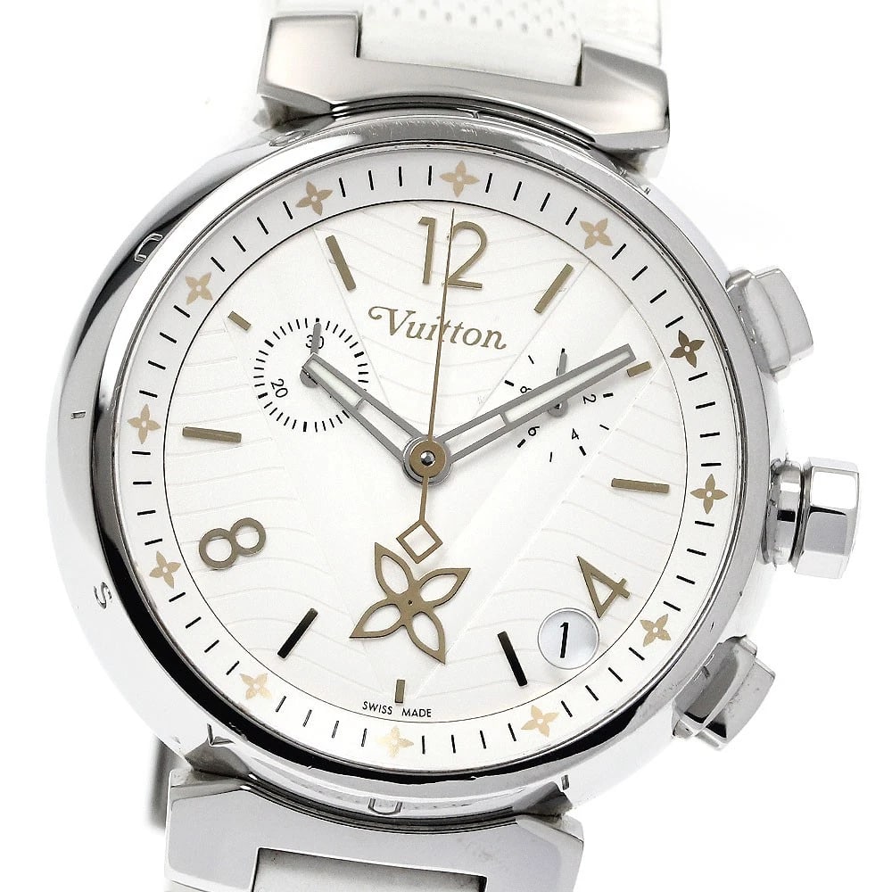 LOUIS VUITTON TAMBOUR CHRONOGRAPH WHITE DIAL QUARTZ WATCH: LOUIS VUITTON Tambour Chronograph white Dial Quartz Watch Brand: LOUIS VUITTON Type/Style: Wristwatch Material: Band Material rubber, Case Material Stainless Steel Color: Band Color white, Case Color 