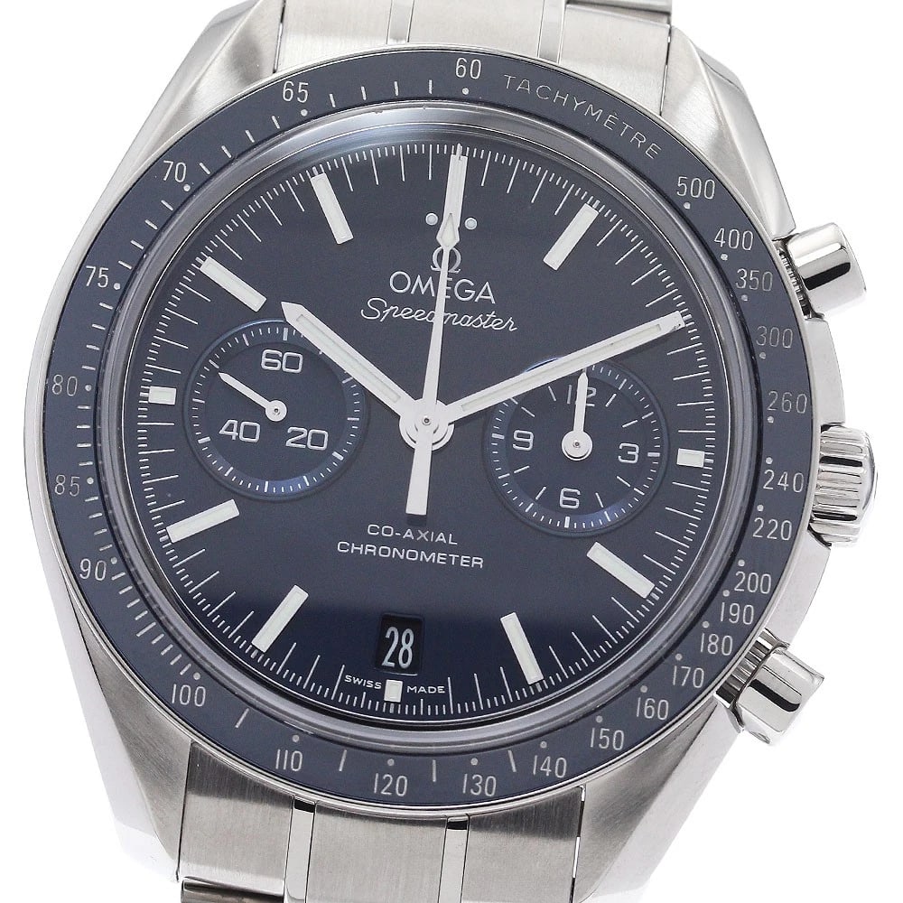 OMEGA SPEEDMASTER MOONWATCH CO-AXIAL WATCH: OMEGA Speedmaster Moonwatch Co-Axial Watch Brand: OMEGA Type/Style: Wristwatch Material: Band Material titanium, Case Material titanium Color: Band Color Silver, Case Color Silver, Dial Color blue Siz