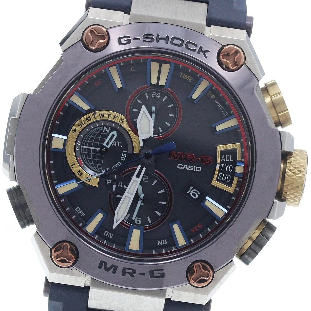 CASIO MR-G JYURYOKU MARU SOLAR POWERED RADIO WATCH: CASIO MR-G JYURYOKU MARU Solar Powered Radio Watch Brand: CASIO Type/Style: Wristwatch Material: Band Material rubber, Case Material Titanium/Cobalion Color: Band Color Navy, Case Color Silver, Dial