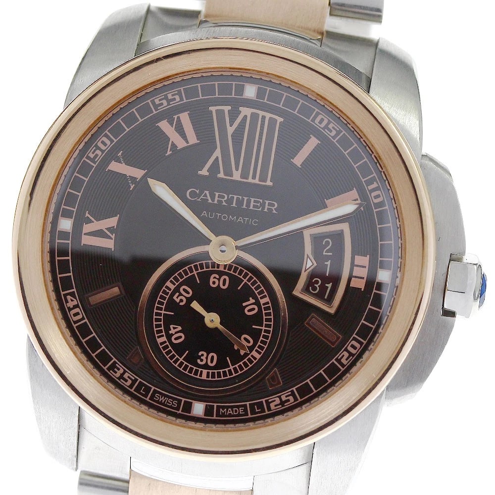 CARTIER CALIBUR DE CARTIER STAINLESS STEEL/K18PG WATCH: CARTIER Calibur de Cartier Stainless Steel/K18PG Watch Brand: CARTIER Type/Style: Wristwatch Material: Band Material Stainless Steel/K18PG, Case Material Stainless Steel/K18PG Color: Band Color