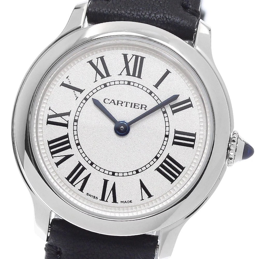CARTIER RONDE MUST DE CARTIER SILVER DIAL QUARTZ WATCH: CARTIER Ronde Must de Cartier Silver Dial Quartz Watch Brand: CARTIER Type/Style: Wristwatch Material: Band Material leather, Case Material Stainless Steel Color: Band Color black, Case Color Silver, 