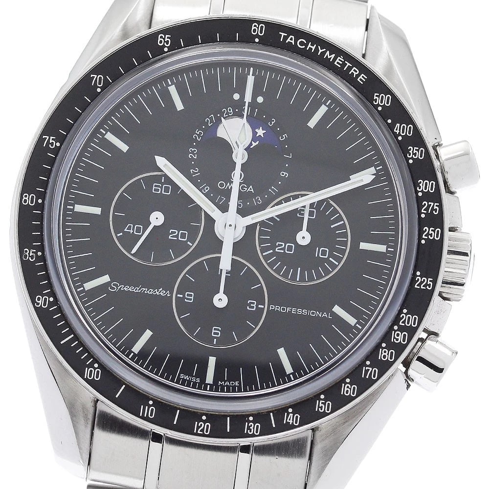 OMEGA SPEEDMASTER PROFESSIONAL MOON PHASE HAND WINDING WATCH: OMEGA Speedmaster Professional Moon phase Hand Winding Watch Brand: OMEGA Type/Style: Wristwatch Material: Band Material Stainless Steel, Case Material Stainless Steel Color: Band Color Silver, Case
