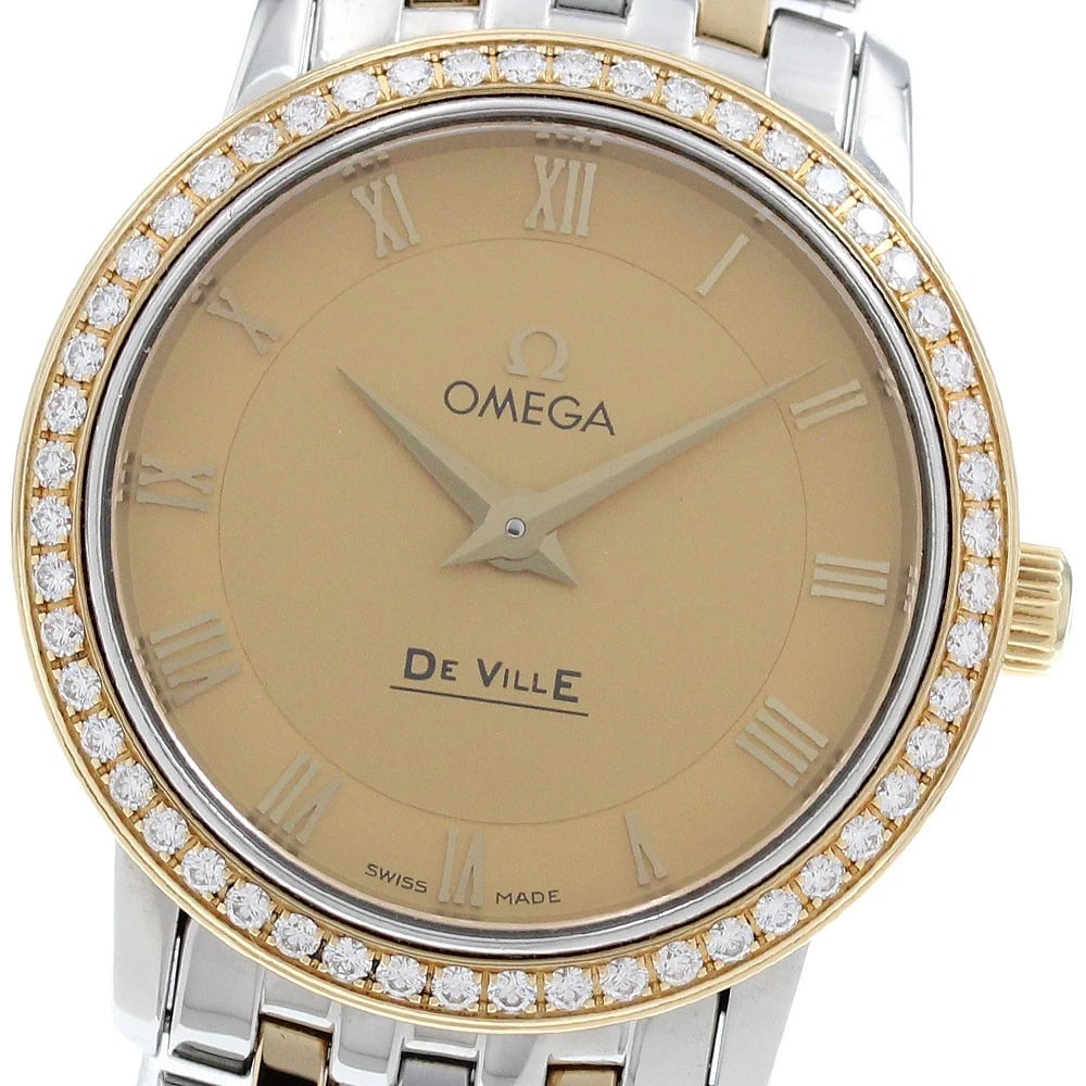 OMEGA DE VILLE PRESTIGE DIAMOND BEZEL QUARTZ WATCH: OMEGA De Ville Prestige Diamond Bezel Quartz Watch Brand: OMEGA Type/Style: Wristwatch Material: Band Material Stainless Steel/YG, Case Material Stainless Steel/YG Color: Band Color Silver / Gold,