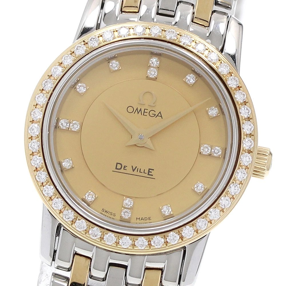 OMEGA DE VILLE BEZEL DIAMOND QUARTZ WATCH: OMEGA De Ville Bezel Diamond Quartz Watch Brand: OMEGA Type/Style: Wristwatch Material: Band Material Stainless Steel/YG, Case Material Stainless Steel/YG Color: Band Color Silver / Gold, Case Color S
