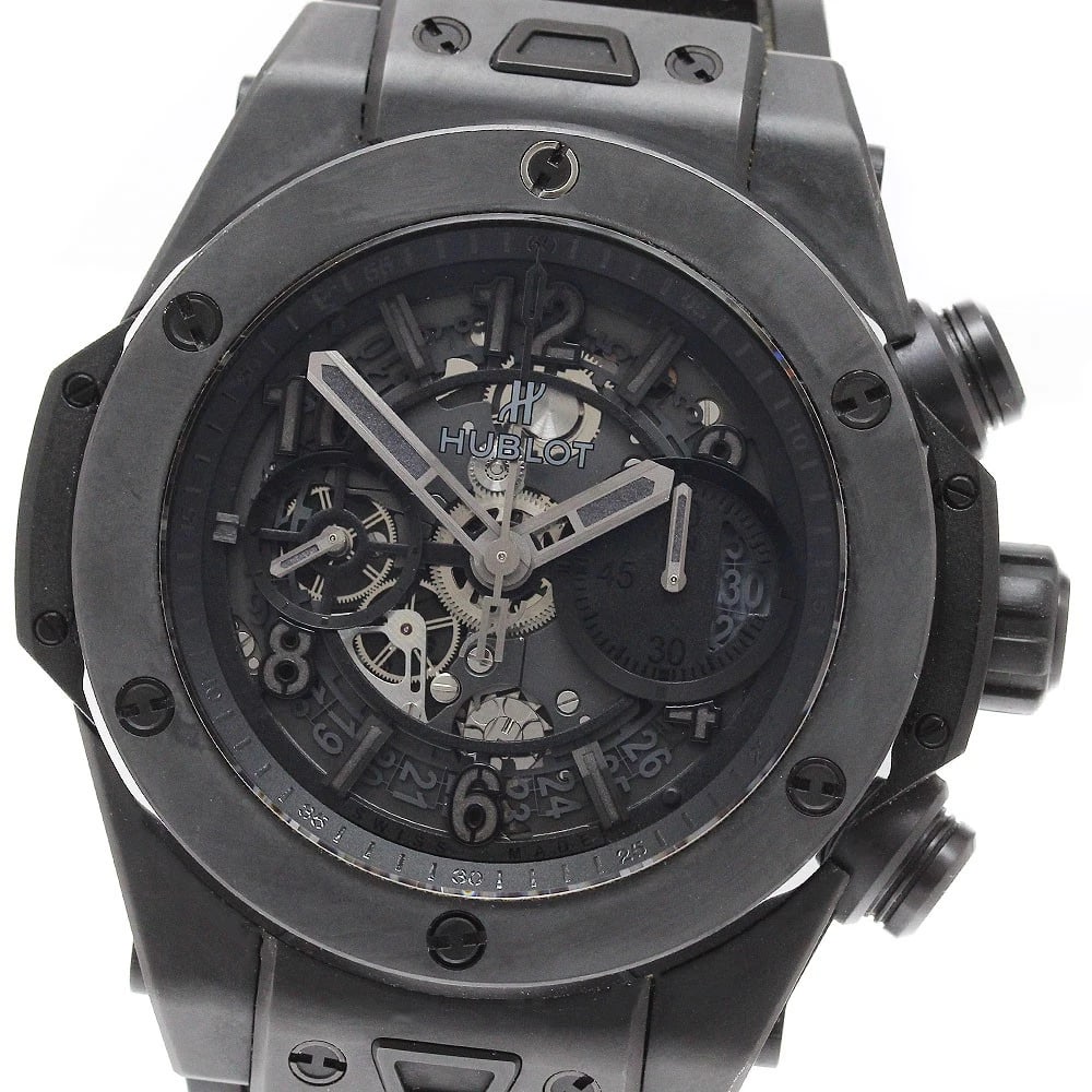 HUBLOT BIG BANG UNICO ALL BLACK TITANIUM AUTOMATIC WATCH: HUBLOT Big Bang Unico All Black Titanium Automatic Watch Brand: HUBLOT Type/Style: Wristwatch Material: Band Material rubber, Case Material titanium Color: Band Color black, Case Color Silver / Black,