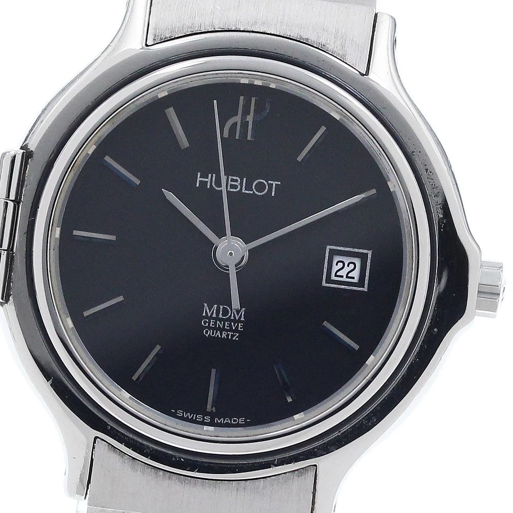 HUBLOT MDM CLASSIC HUNTER CASE DATE BLACK DIAL QUARTZ WATCH: HUBLOT MDM Classic Hunter Case Date Black Dial Quartz Watch Brand: HUBLOT Type/Style: Wristwatch Material: Band Material rubber, Case Material Stainless Steel Color: Band Color black, Case Color Silve
