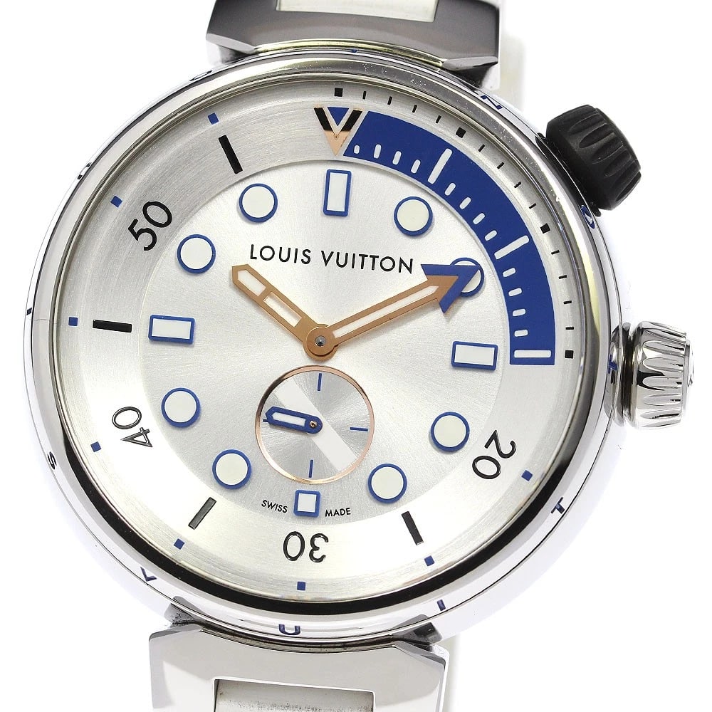 LOUIS VUITTON TAMBOUR STREET DIVER SMALL SECONDS QUARTZ WATCH: LOUIS VUITTON Tambour Street Diver Small seconds Quartz Watch Brand: LOUIS VUITTON Type/Style: Wristwatch Material: Band Material rubber, Case Material Stainless Steel Color: Band Color white, Case Co
