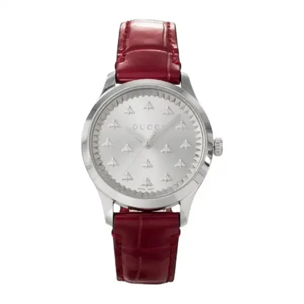 GUCCI G-TIMELESS STAINLESS STEEL WATCH: GUCCI G-Timeless Stainless steel Watch Brand: Gucci Type/Style: Wristwatch Material: Case Material Stainless steel Color: none Size: [Case size] 32 mm (H) x 32 mm (W) x 8 mm (D) Accessories: None